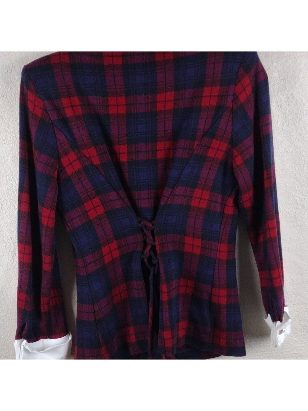 D.B.Y. Red Blue Tartan One Notched Button Long Sleeve Elastic Pull On Skirt Set - Picture 8 of 16